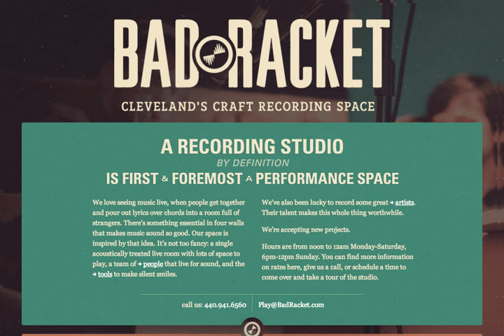 Bad Racket Recording website preview